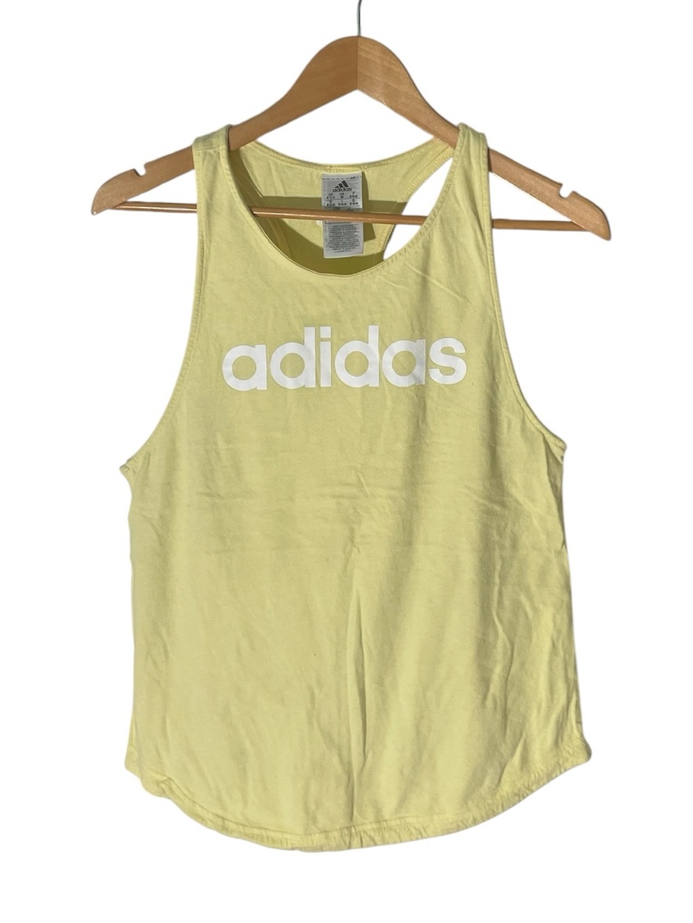 C38- Medium adidas Light Yellow Women's Racerback Tank with White Logo